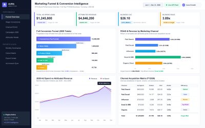 Marketing Funnel Analysis and Attribution Data Dashboard Interface